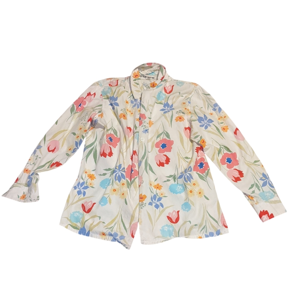 Appleseeds Floral Button Down Blouse Cotton Made in USA